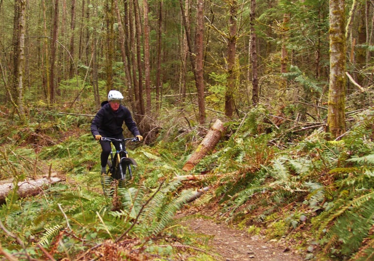 Steve Brain biking on a trail.