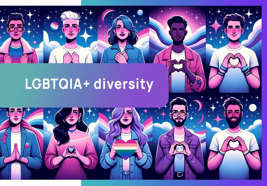 A series of LGBTQIA+ people showing LGBTQIA+ diversity: DEI