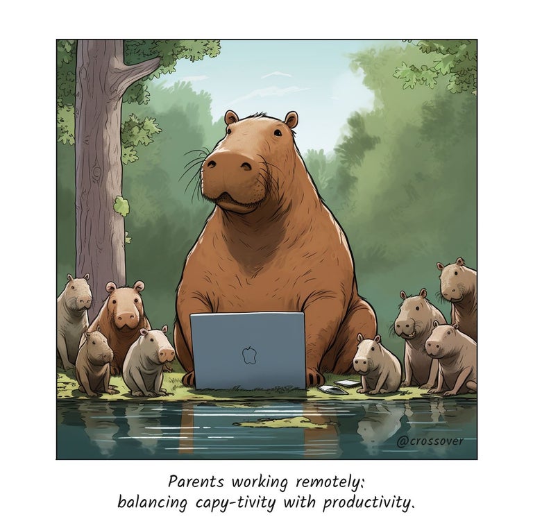 @crossover remote work comics and cartoons #35: Family and WFH.