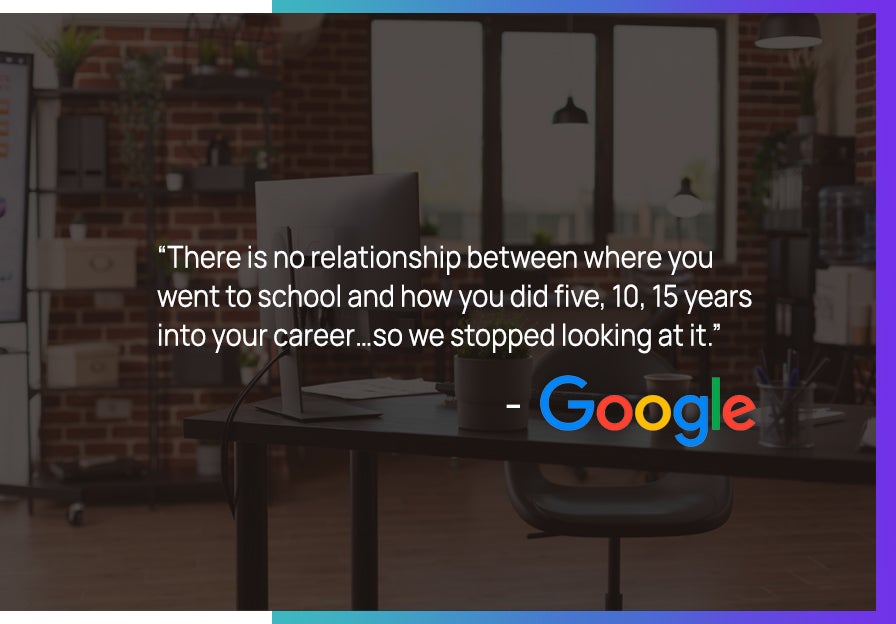 A Google quote on cultural connection and how where you went to school doesn't matter. 