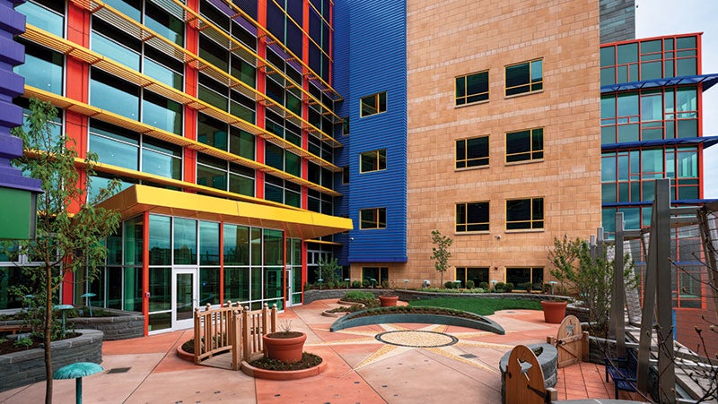 Coraflon and Duranar fluoropolymer coatings protect and beautify the exterior of the Children's Hospital of Pittsburgh.