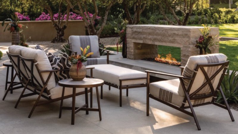 Cream patio furniture by O.W. Lee - producer of premium, hand-crafted outdoor furniture that uses PPG powder coatings.