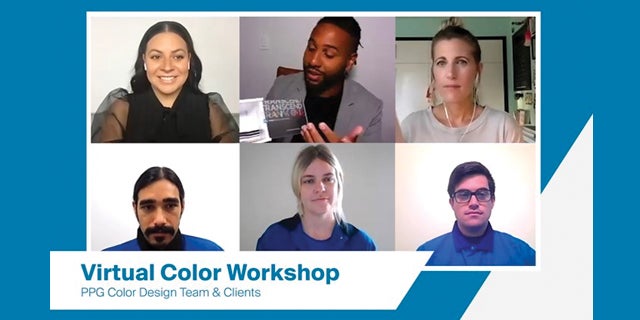 A screenshot of PPG's Color Design team working with clients on a virtual color workshop.