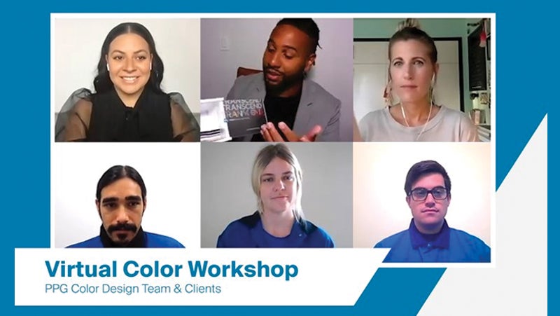 A screenshot of PPG's Color Design team working with clients on a virtual color workshop.