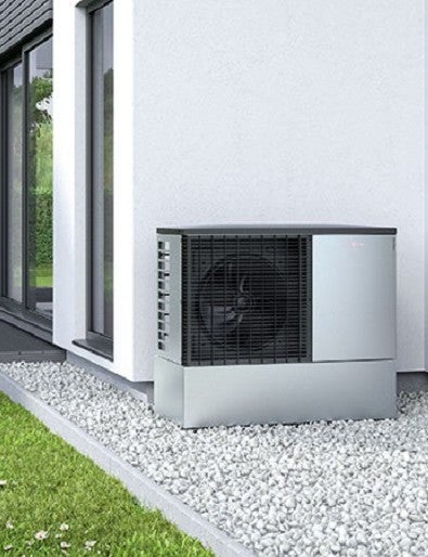 Heat pump at the side of a house