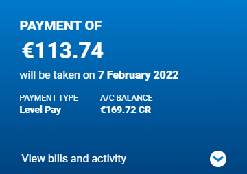 Payment Tile on Online Account Dashboard for Level Pay customer