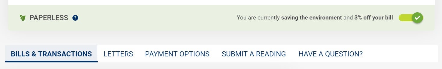Image of paperless toggle on online account dashboard