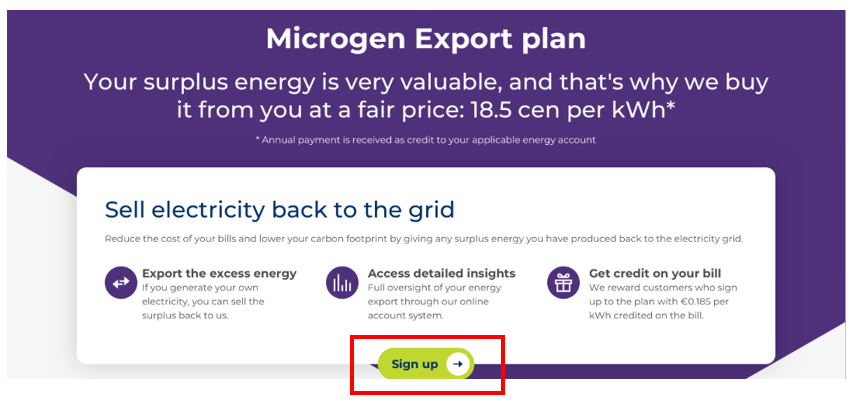 Sample image of Microgen Export Plan sign up page