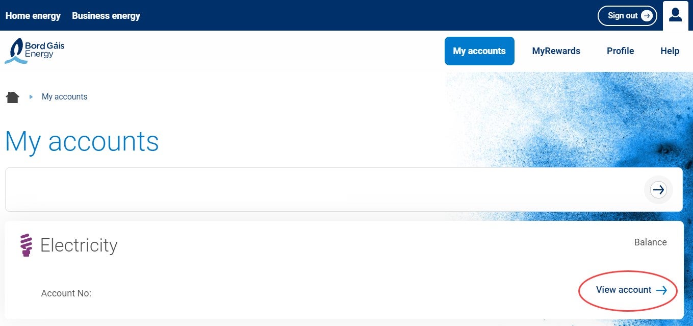 Image of View Account button on My Accounts page on online account