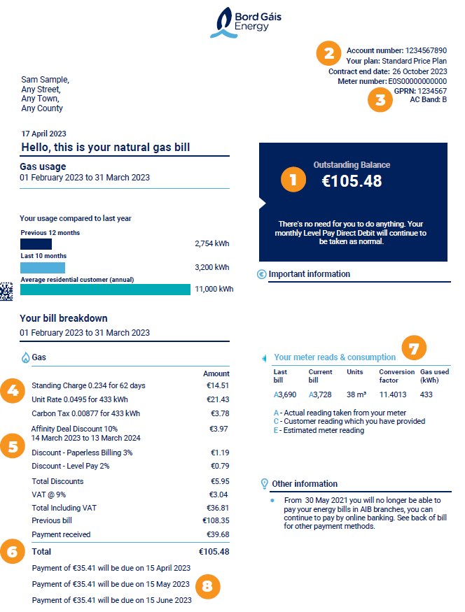 Sample gas bill