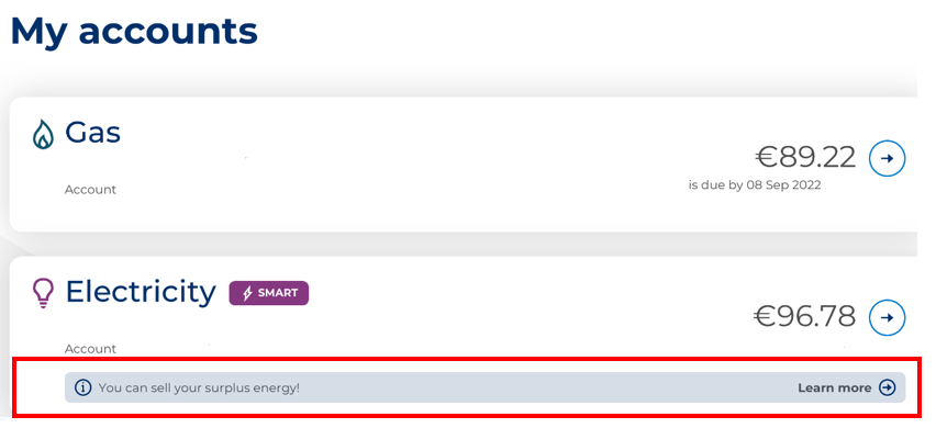 Sample image of 'you can sell your surplus energy' banner on account list page