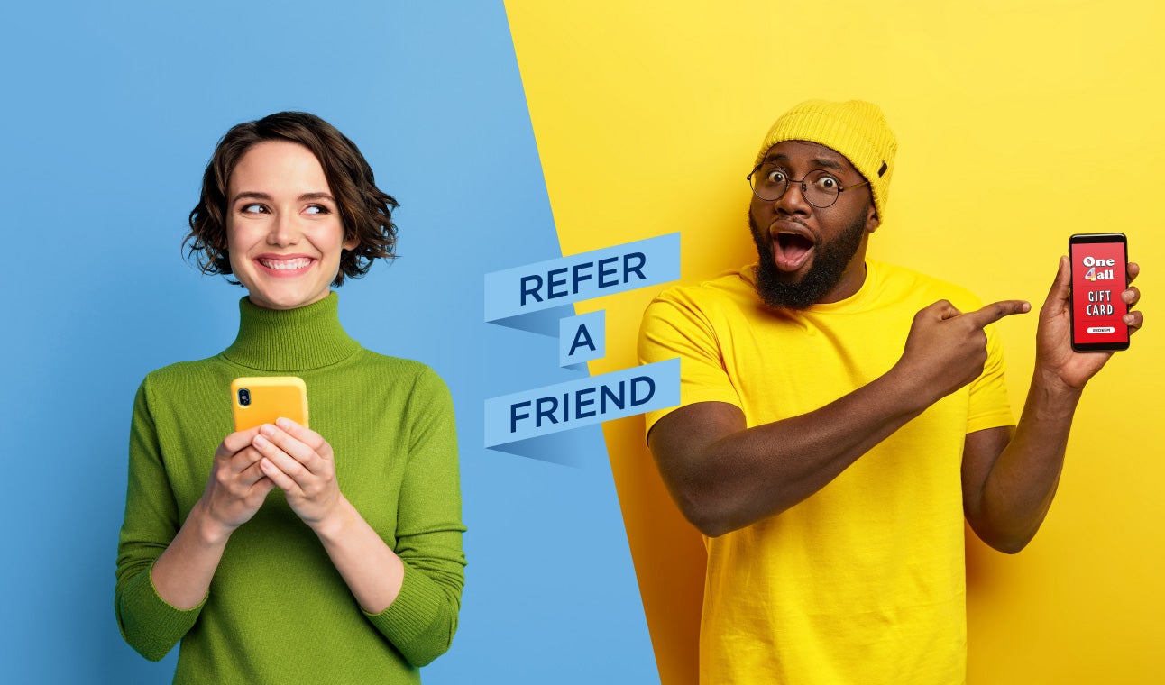 Happy friends referring one another