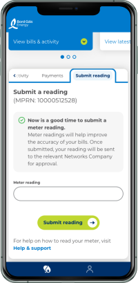 Sample image of the 'Submit reading' tab on the mobile app