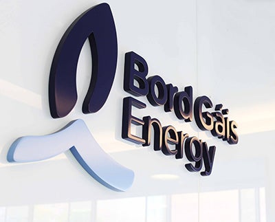 Bord Gáis Energy logo on a wall with a reflection