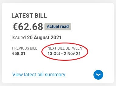 Next Bill Between Dates on Online Account Dashboard