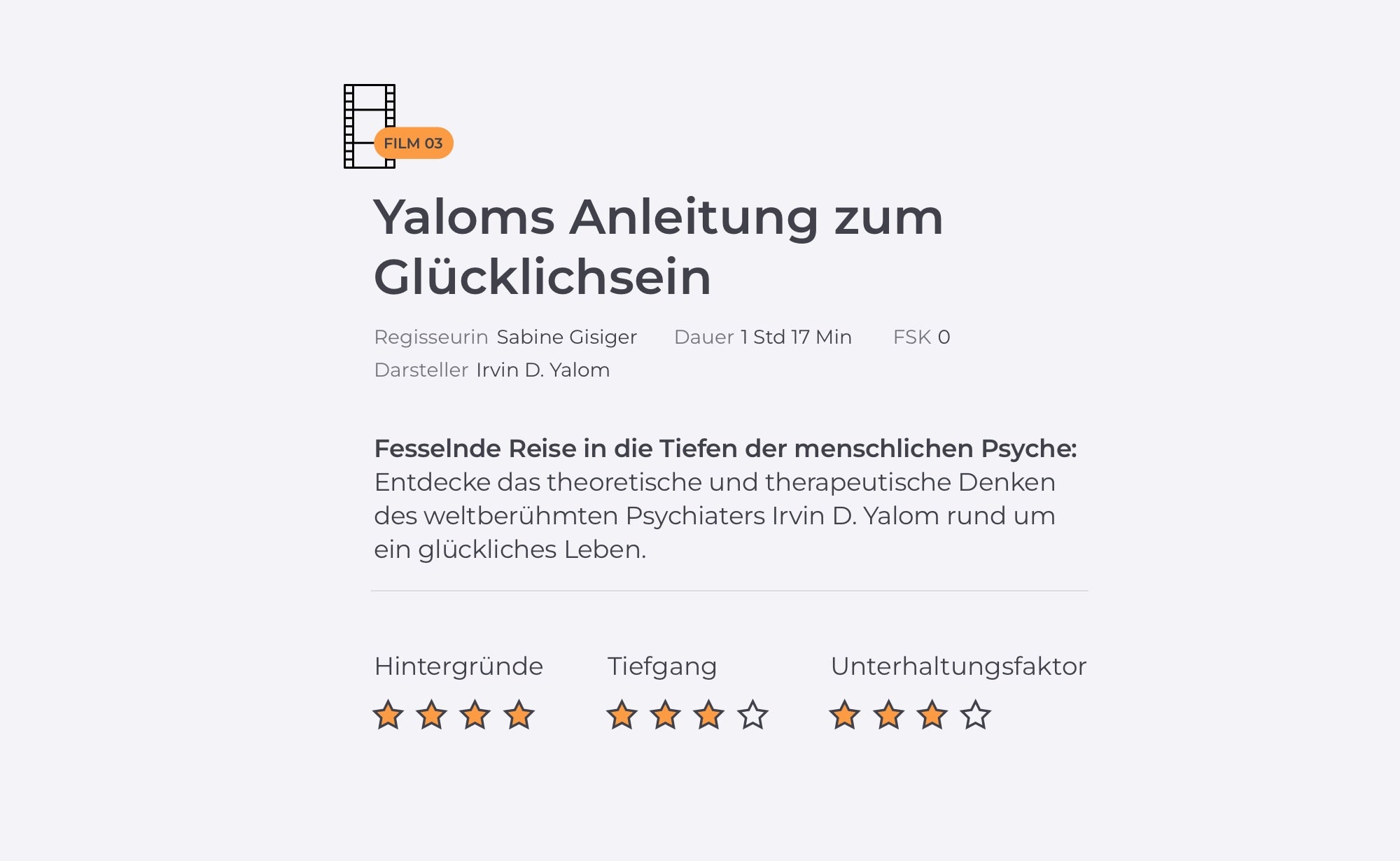Infografik zur Dokumentation Yaloms Anleitung zum Glücklichsein.