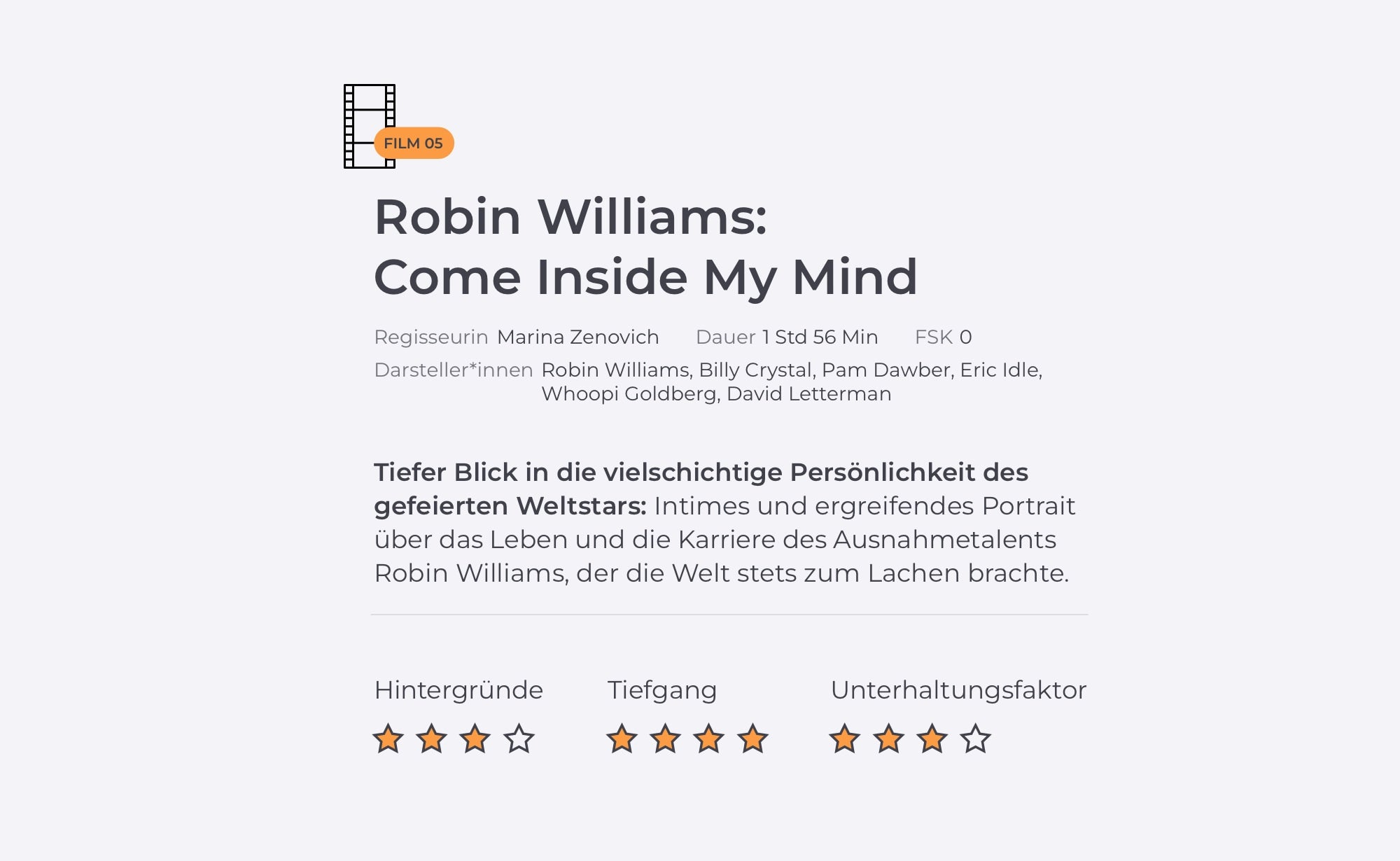 Infografik zu Dokumentation über Robin Williams.