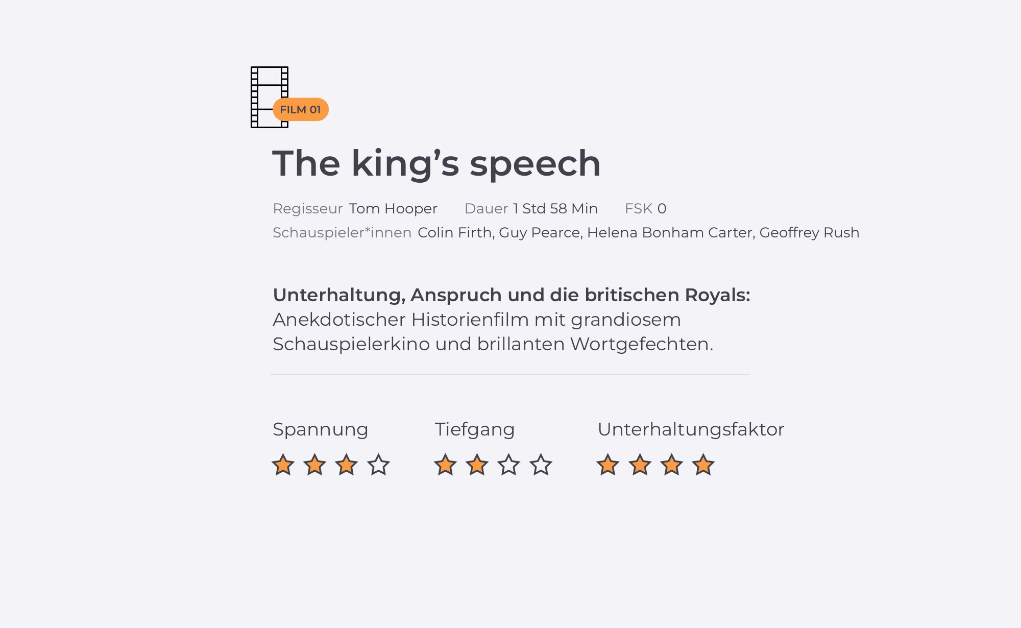 Infografik zu The king´s speech.