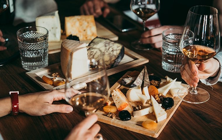 wine and cheese at a restaurant