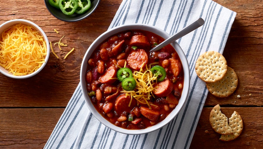 Cheddar Smoked Sausage BBQ Chili