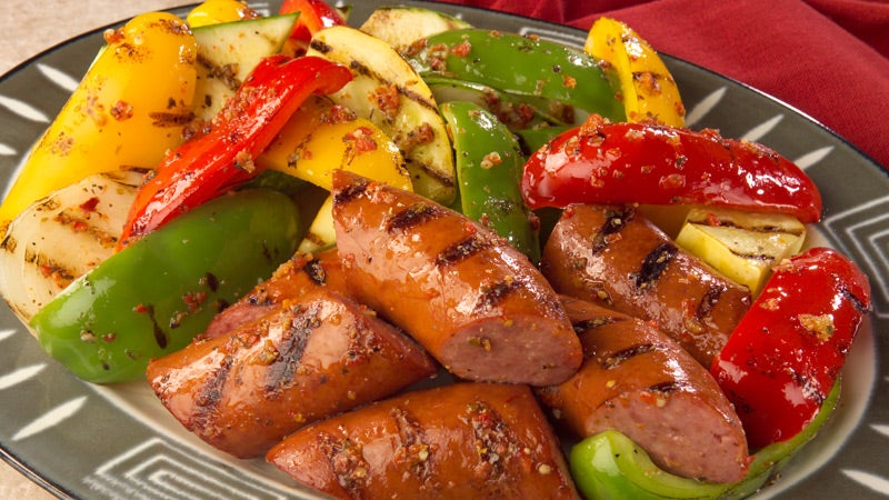 Grilled Garden Vegetables and Smoked Sausage