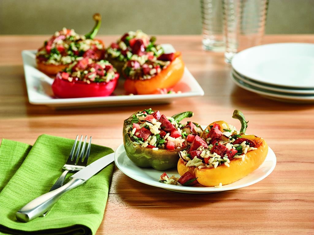 Smoked Sausage & Rice Stuffed Peppers