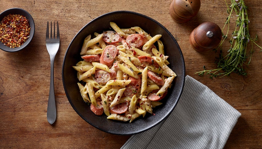 Creamy Mozzarella & Smoked Sausage Pasta