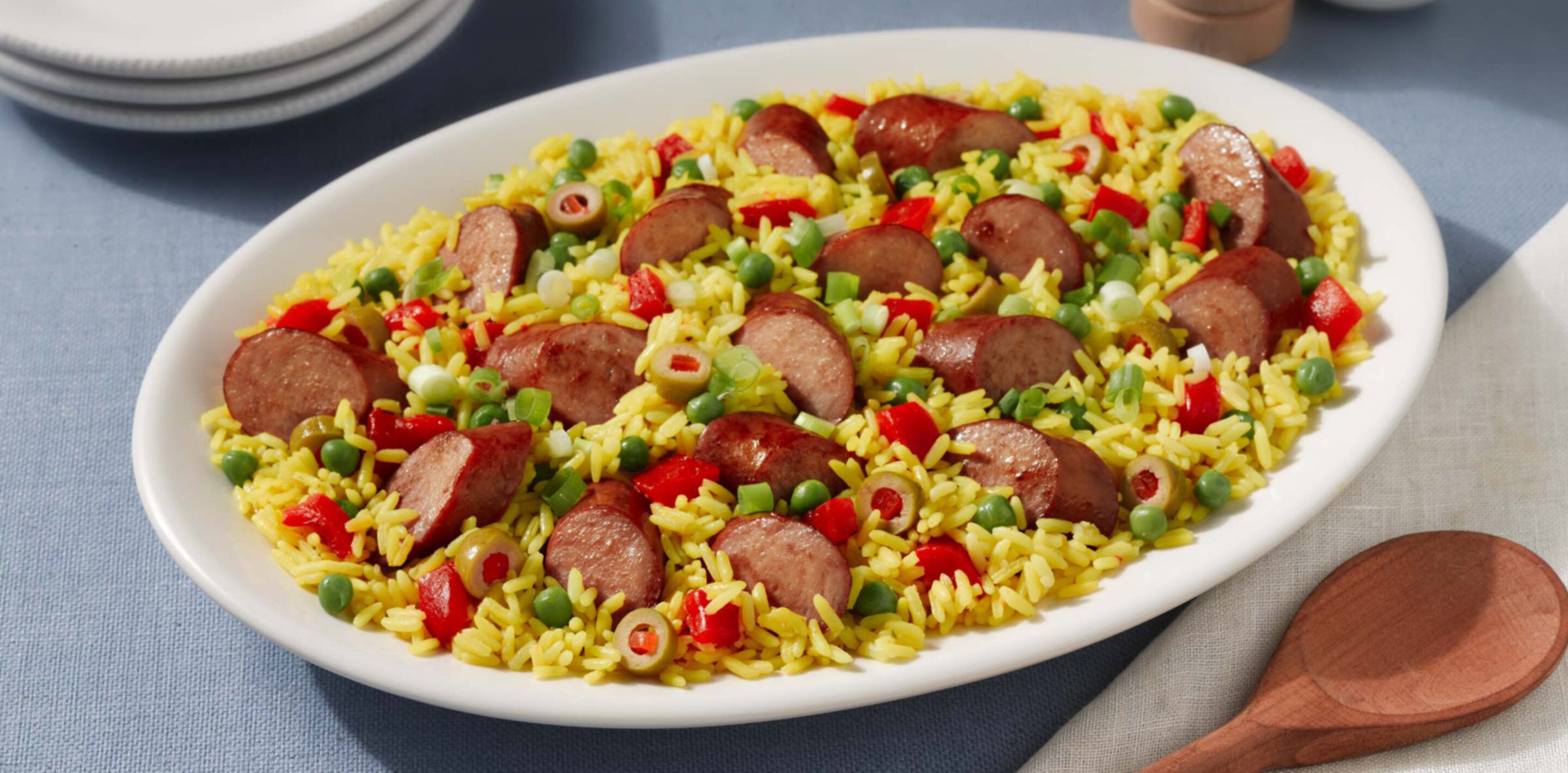 Pan-Seared Smoked Sausage with Yellow Rice