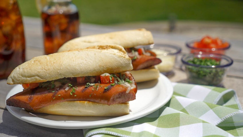 Grilled Tomato & Mozzarella Smoked Sausage Sandwiches