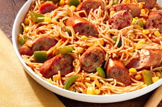 Fideos with Pan-Grilled Smoked Sausage