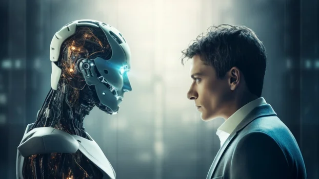 Robot and human staring into each other's eyes - Image by Freepik