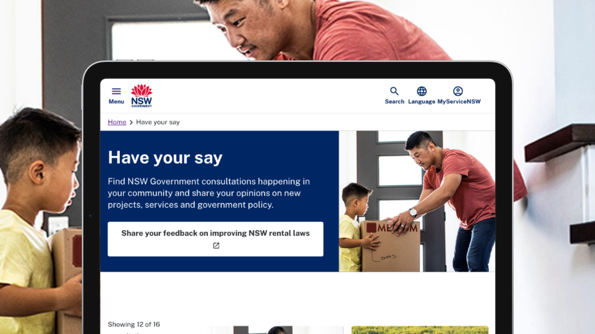 Picture of the NSW Gov website interface laptop
