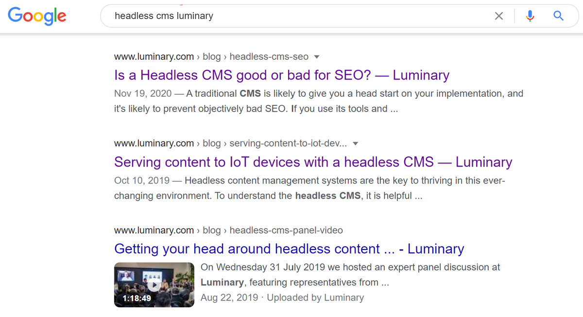 Google search of Headless CMS