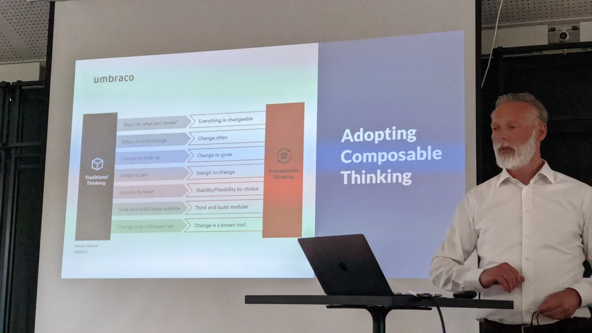 Umbraco presentation slide on adopting composable thinking