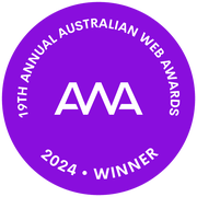 Purple logo with AWA in the centre with Australian Web Awards Winner text around the inside of the circle