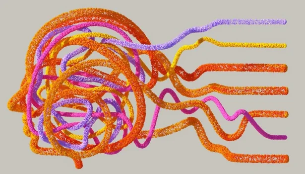 brain with colourful tangles