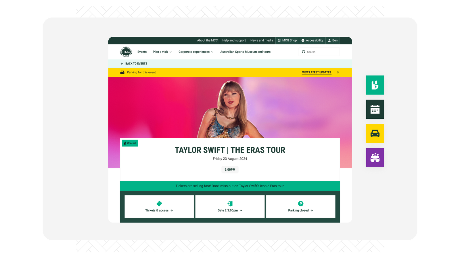 Taylor Swift on MCG site