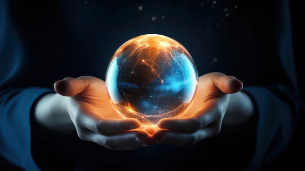 Crystal ball image in hands