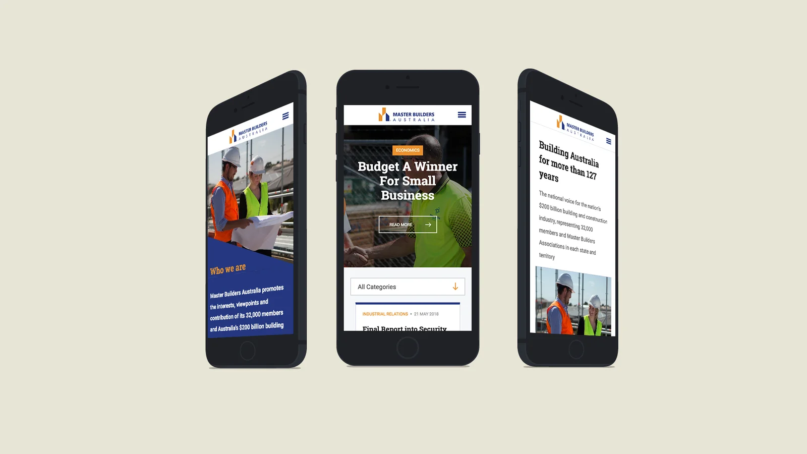 Master Builders website on a mobile device