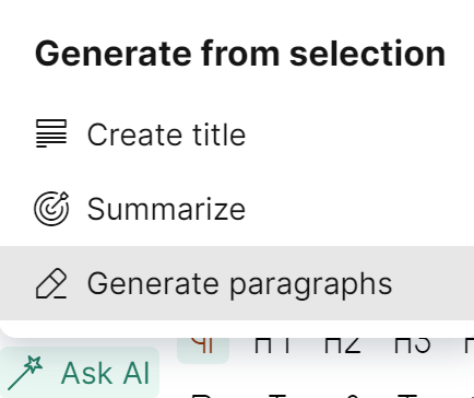 Screenshot of Kontent.ai's "generate paragraphs" generative AI feature