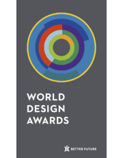 World Design Awards logo with grey background and mulitcoloured circle inside