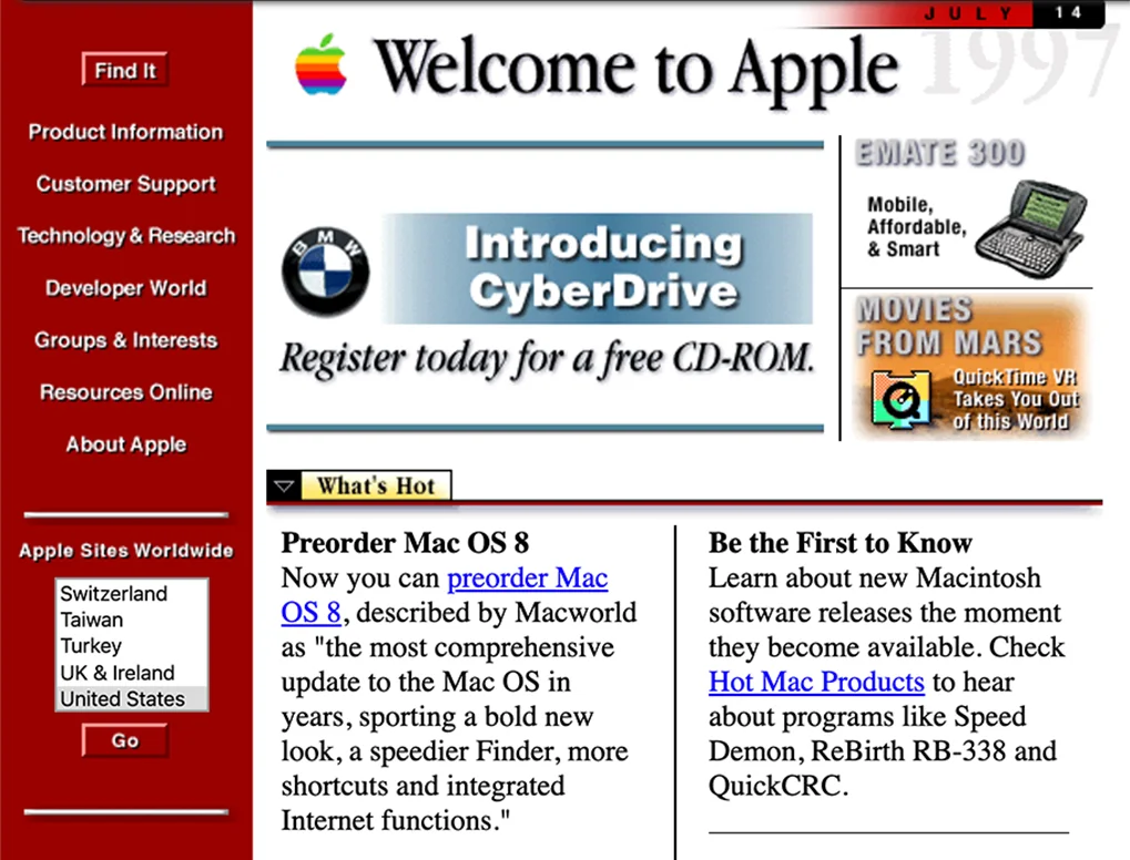 Apple website screenshot 1997