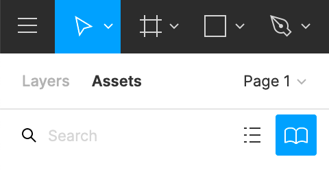 Figma assets panel with libraries icon selected