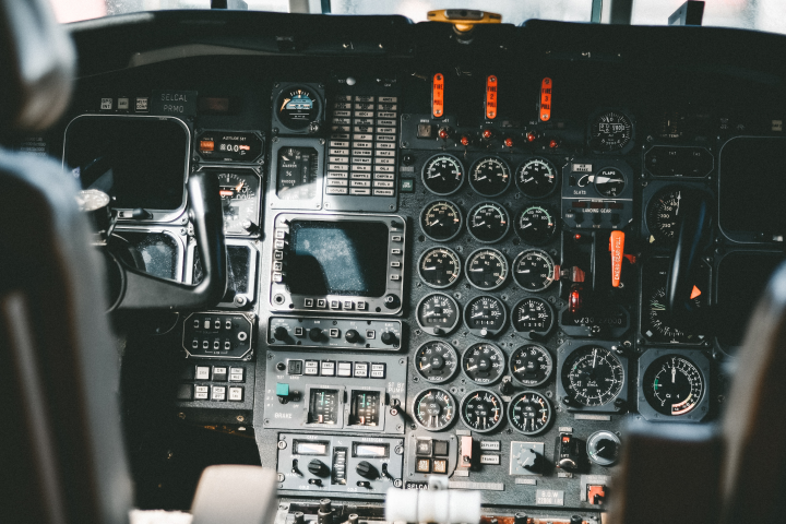 The cockpit of a plane