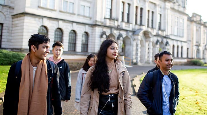 Students walking together outside campus