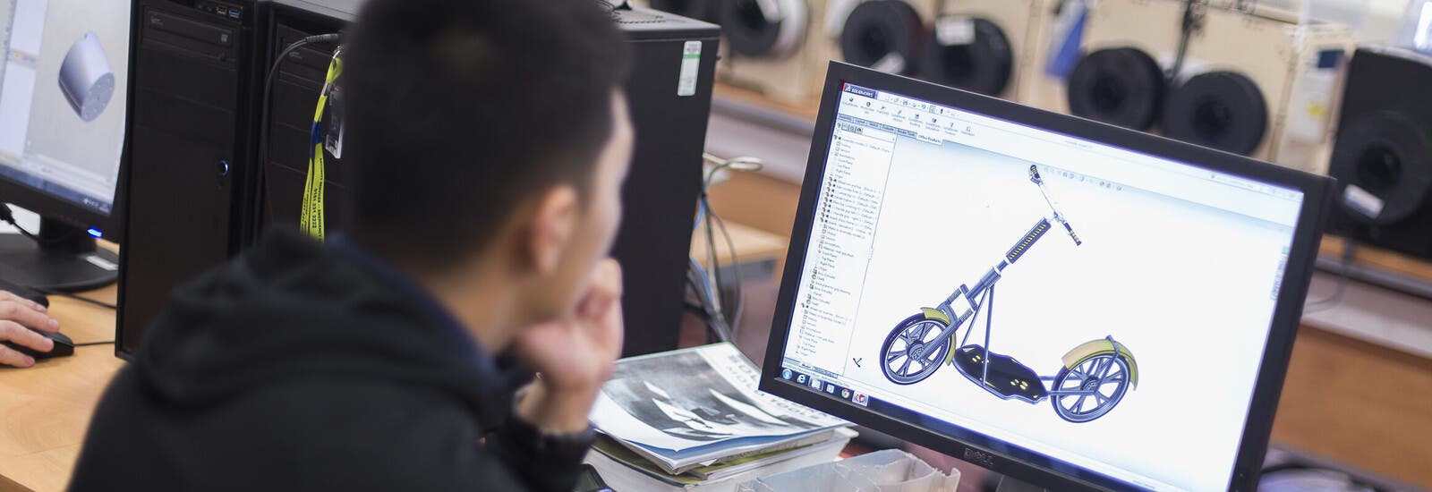 A student working on an engineering project.