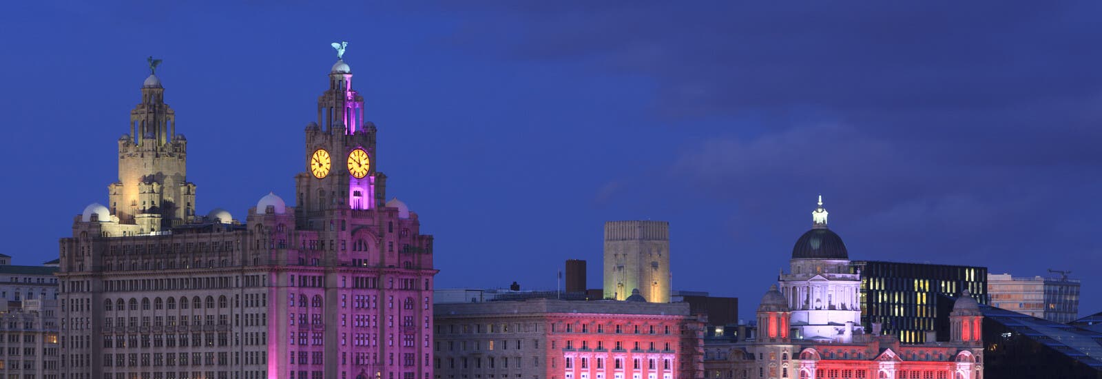 Liverpool's skyline at night.