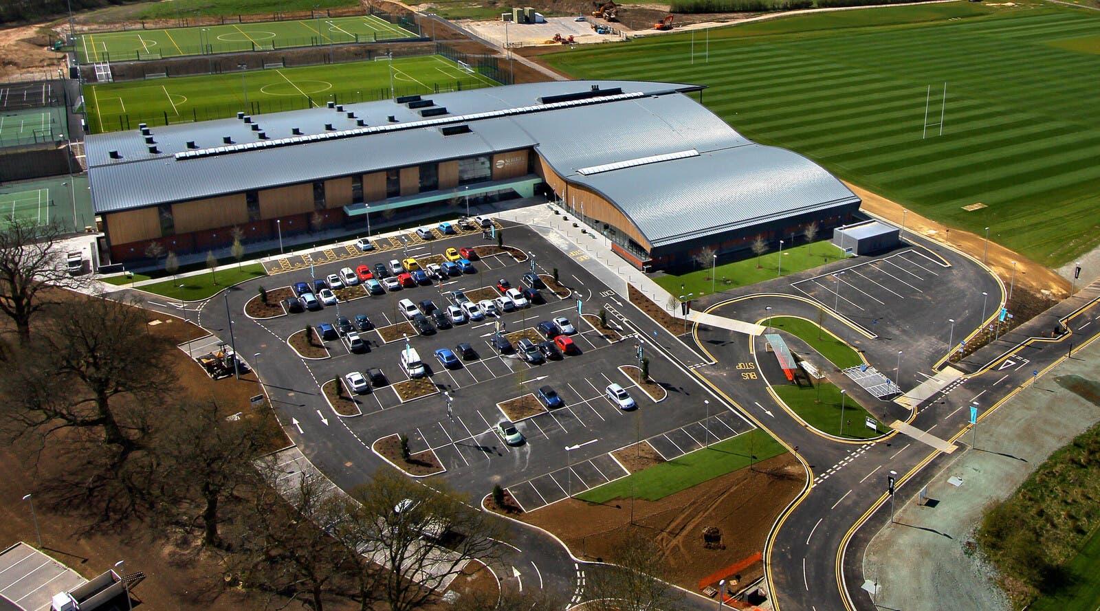 Aerial view of Surrey sports centre