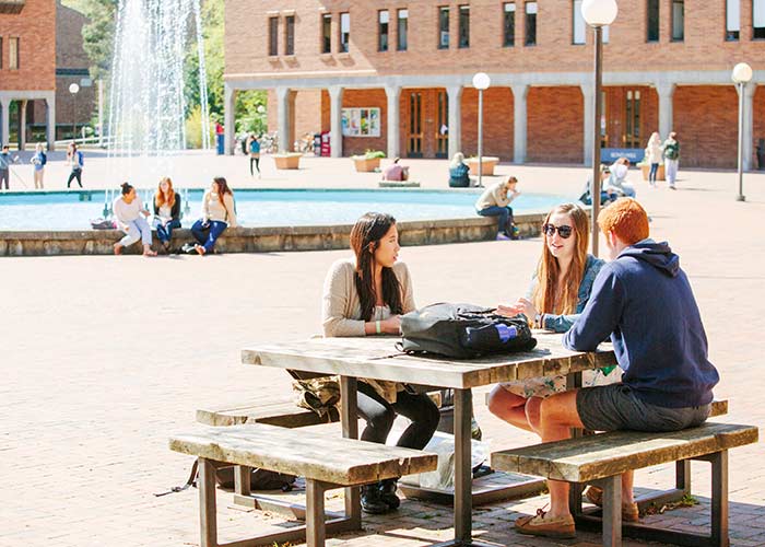 Relax on campus at Red Square with friends on sunny days.