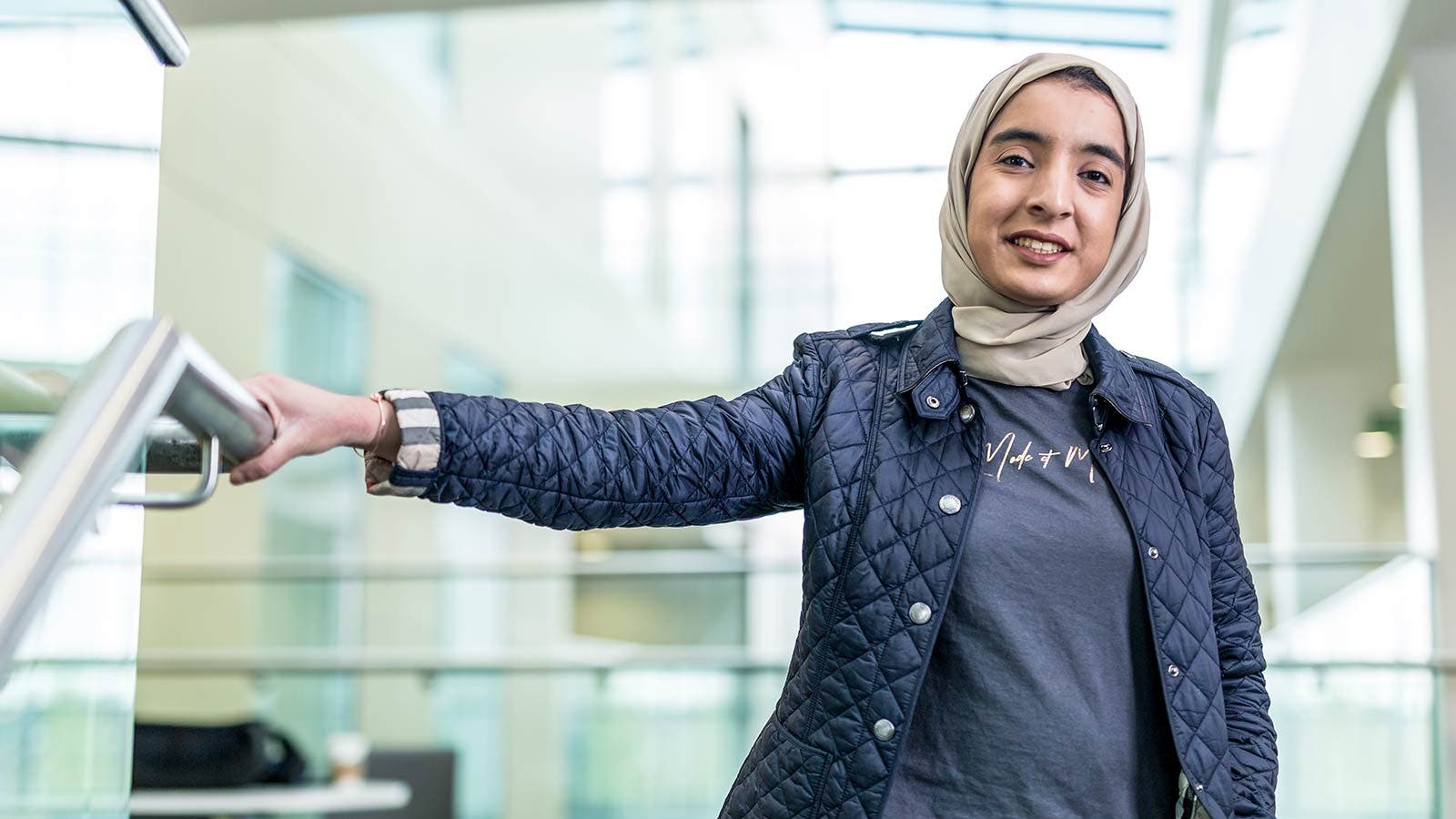 Maryam, an international student, on LJMU's campus